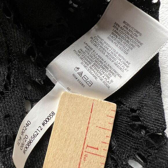 Express Lace Mock Neck Ruffle Sleeve Chic Elegant Top Blouse Unlined Black Sz S - Picture 12 of 12